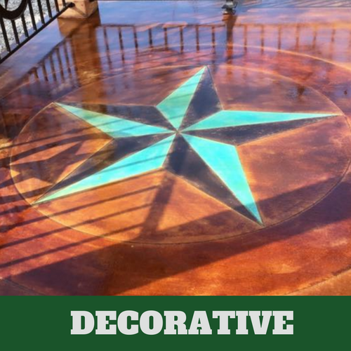 Acid washed decorative concrete with star design.